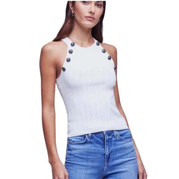L'AGENCE Tops - L’agence Cream Rosemary High neck Button Tank Sz Xxl may run small